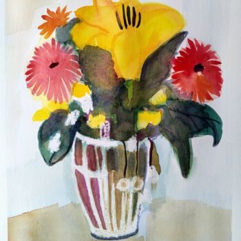 Pintura intitulada "bouquet in a vase" por Janna Shulrufer, Obras de arte originais, Aquarela