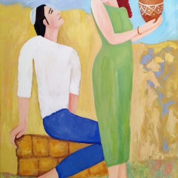 Malerei mit dem Titel "Yitzhak and Rivka" von Janna Shulrufer, Original-Kunstwerk, Öl