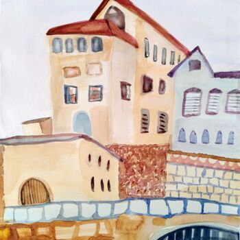 Картина под названием "view at Tzfat" - Janna Shulrufer, Подлинное произведение искусства, Акварель