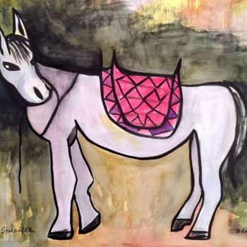 Рисунок под названием "white donkey" - Janna Shulrufer, Подлинное произведение искусства, Чернила