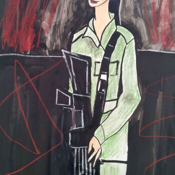Рисунок под названием "girl soldier" - Janna Shulrufer, Подлинное произведение искусства, Чернила