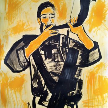 Рисунок под названием "shofar in the war" - Janna Shulrufer, Подлинное произведение искусства, Чернила