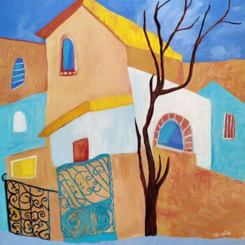 Картина под названием "cityscape with tree" - Janna Shulrufer, Подлинное произведение искусства, Масло