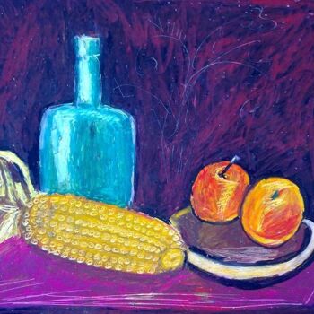 Drawing titled "Still life with corn" by Janna Shulrufer, Original Artwork, Pastel