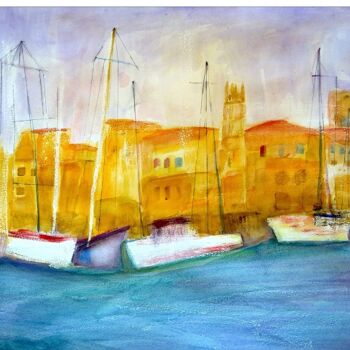 Painting titled "the boats" by Janna Shulrufer, Original Artwork, Watercolor