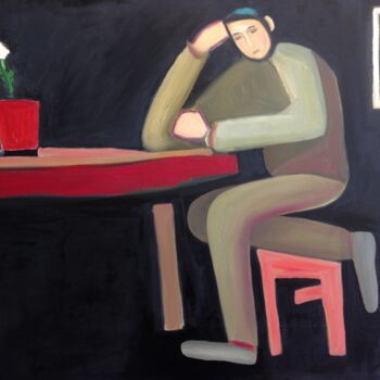 Schilderij getiteld "Sitting man" door Janna Shulrufer, Origineel Kunstwerk, Olie