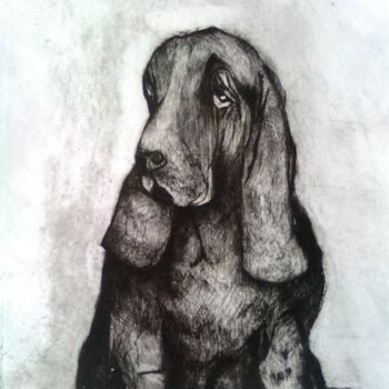 Druckgrafik mit dem Titel "Dog (Basset)" von Janna Shulrufer, Original-Kunstwerk, Gravur