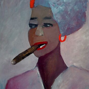 Malerei mit dem Titel "woman with cigar" von Janna Shulrufer, Original-Kunstwerk, Öl
