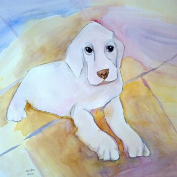 Painting titled "Dog 1" by Janna Shulrufer, Original Artwork, Watercolor