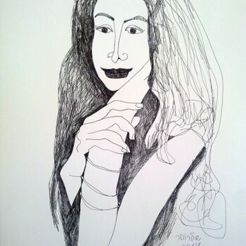 Zeichnungen mit dem Titel "Portrait 2" von Janna Shulrufer, Original-Kunstwerk, Gel Stift