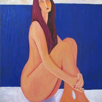 Peinture intitulée "Sitting nude 3" par Janna Shulrufer, Œuvre d'art originale, Huile