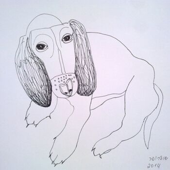 Drawing titled "Sad doggie" by Janna Shulrufer, Original Artwork, Gel pen