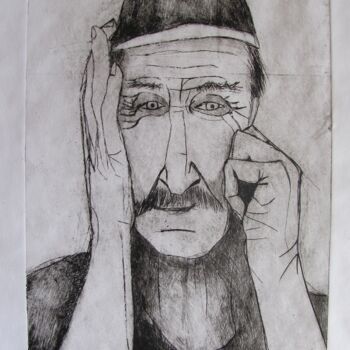 Printmaking titled "Portrait of old man" by Janna Shulrufer, Original Artwork, Engraving