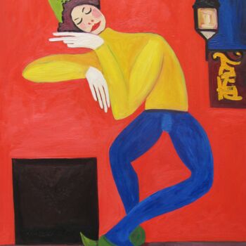 Schilderij getiteld "The Clown" door Janna Shulrufer, Origineel Kunstwerk, Olie