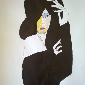 Dibujo titulada "Lady with hat(1)" por Janna Shulrufer, Obra de arte original, Tinta