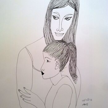 Disegno intitolato "Mother and daughter" da Janna Shulrufer, Opera d'arte originale, Inchiostro