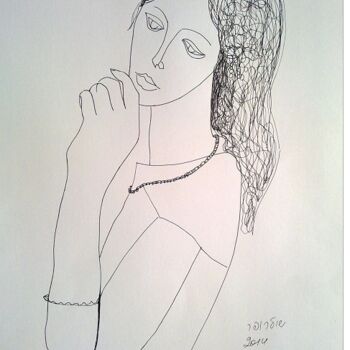 Zeichnungen mit dem Titel "Pensative girl" von Janna Shulrufer, Original-Kunstwerk, Gel Stift