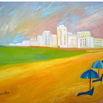 Malerei mit dem Titel "Sea in Tel-Aviv" von Janna Shulrufer, Original-Kunstwerk, Öl