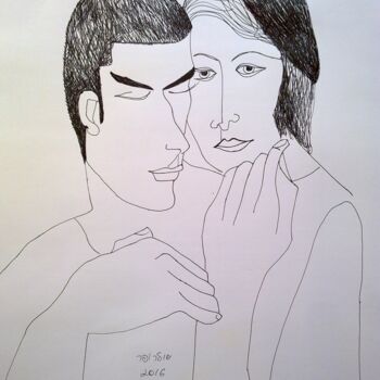 Zeichnungen mit dem Titel "the lovers 2" von Janna Shulrufer, Original-Kunstwerk, Tinte