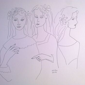 Dessin intitulée "three muses" par Janna Shulrufer, Œuvre d'art originale, Autre