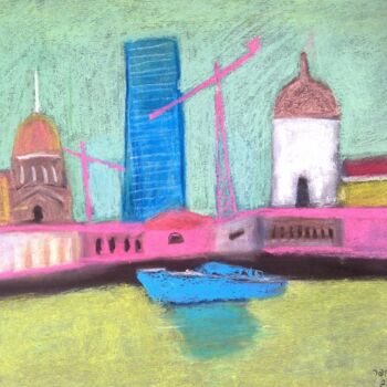 Dessin intitulée "London from river" par Janna Shulrufer, Œuvre d'art originale, Pastel