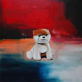 Painting titled "So cute" by Janos Kujbus, Original Artwork, Oil Mounted on Wood Stretcher frame