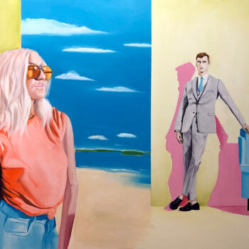 Malarstwo zatytułowany „Sunglasses” autorstwa Janos Kujbus, Oryginalna praca, Olej Zamontowany na Drewniana rama noszy