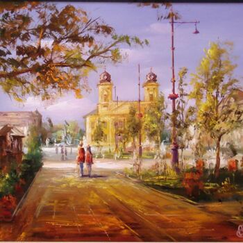 Painting titled "Sunday walk / Prome…" by Janos Maksai, Original Artwork, Oil
