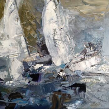 Painting titled "Shark24 Regatta" by Jana Scherer, Original Artwork, Oil