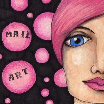 Pintura titulada "mail art girl" por Janet Robson, Obra de arte original