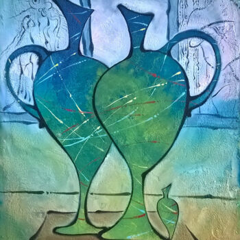 Картина под названием "кувшины" - Jans Sergei, Подлинное произведение искусства, Масло