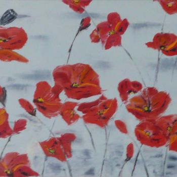 Painting titled "132-coquelicots" by Gilles Janson, Original Artwork, Oil