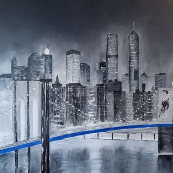 Schilderij getiteld "241 Brooklyn Bleu" door Gilles Janson, Origineel Kunstwerk, Olie