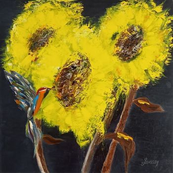 Malerei mit dem Titel "261 La vie en jaune" von Gilles Janson, Original-Kunstwerk, Öl