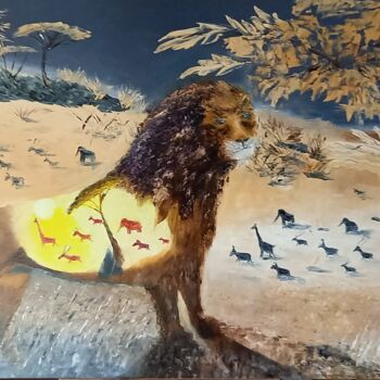 Schilderij getiteld "287 Roi lion" door Gilles Janson, Origineel Kunstwerk, Olie