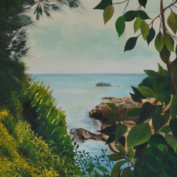 제목이 "paysage méditerrané"인 미술작품 Dominique Janssen로, 원작, 기름 나무 들것 프레임에 장착됨