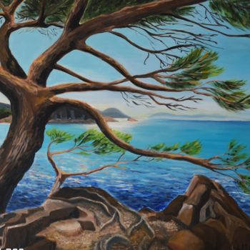 제목이 "lavandou"인 미술작품 Dominique Janssen로, 원작, 기름 나무 들것 프레임에 장착됨