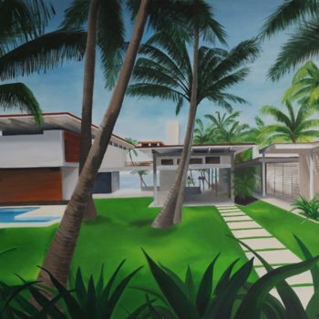 Peinture intitulée "tropical house" par Dominique Janssen, Œuvre d'art originale, Huile Monté sur Châssis en bois