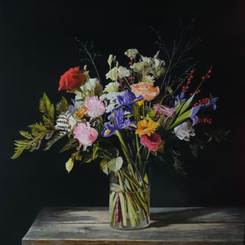 绘画 标题为“Colorful flower sti…” 由Jan Teunissen, 原创艺术品, 油