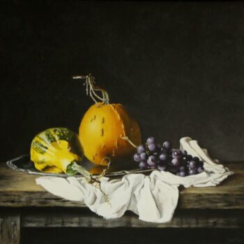 Painting titled "Pumpkins and grapes…" by Jan Teunissen, Original Artwork, Oil