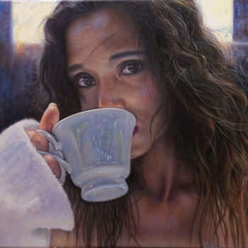 Peinture intitulée "Tomando café" par Janto Garrucho, Œuvre d'art originale, Huile