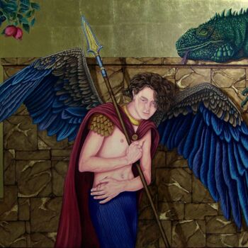 Malerei mit dem Titel "ARCHANGEL MICHAEL" von Janusz Magiera, Original-Kunstwerk, Öl