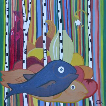 Pittura intitolato "un peu de poisson ?" da Janusz Malik, Opera d'arte originale, Olio