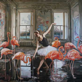 Картина под названием "Ballet lesson VII" - Janusz Orzechowski, Подлинное произведение искусства, Масло Установлен на Деревя…