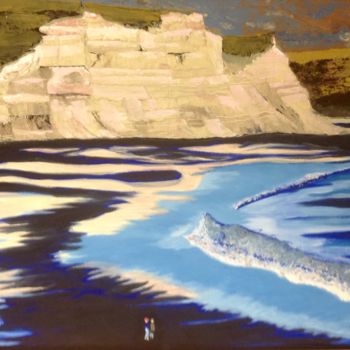 Malerei mit dem Titel "The Beach at Drake'…" von Jan Wall, Original-Kunstwerk, Öl