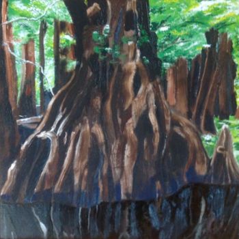 Pintura intitulada "Cypresses" por Jan Wall, Obras de arte originais, Óleo