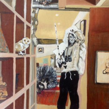 Картина под названием "The Clown Fisherman" - Jan Wall, Подлинное произведение искусства, Масло