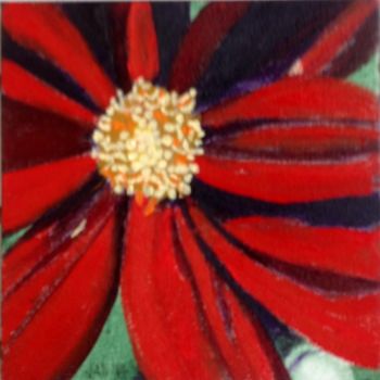 Painting titled "Red Flower" by Jan Wall, Original Artwork, Oil