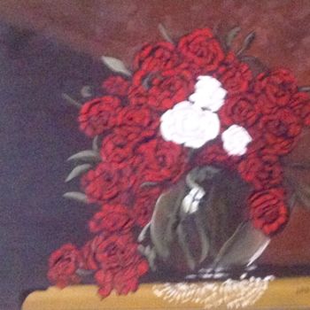 Schilderij getiteld "Roses in a Vase" door Jan Wall, Origineel Kunstwerk, Olie