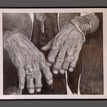 Dessin intitulée "mains de Keith Rich…" par Jany.M, Œuvre d'art originale, Fusain Monté sur Panneau de bois